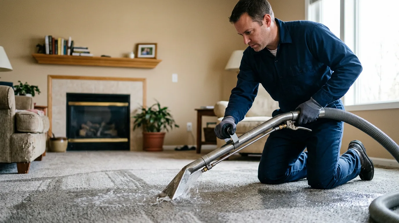 Water damage restoration technician working near Millbury, MA
